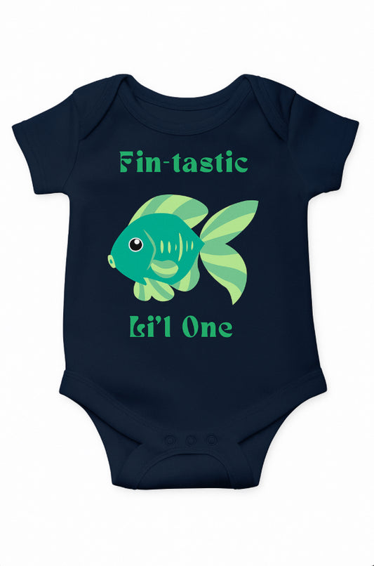Babyosaur 100% Premium Cotton Onesie for Infants| Fintastic Lil One | 0-12 months| Soft Breathable| Snap Closure| Hypoallergenic Dyes