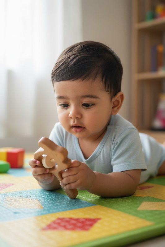 Babyosaur Neem Wood Bear Rattle for Babies (3+ Months) | Natural Teething & Rattle Toy | Antibacterial, Non-Toxic, BPA-Free Wooden Baby Toy | Safe & Eco-Friendly