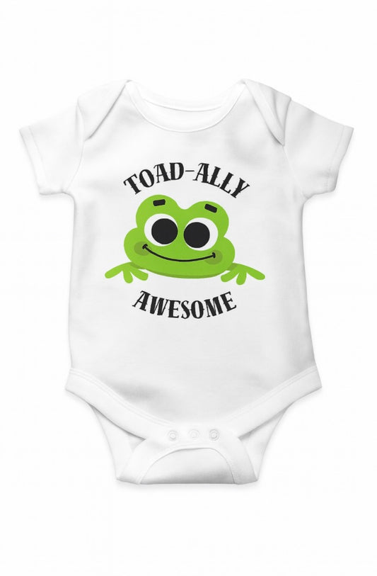 Babyosaur 100% Premium Cotton Onesie for Infants| Toadally Awesome| 0-12 months| Soft Breathable| Snap Closure| Hypoallergenic Dyes