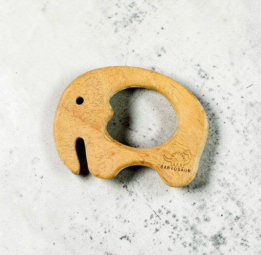 Babyosaur Neem Wood Elephant Teether for Babies (3+ Months) | Natural Antibacterial Wooden Teething Toy | Non-Toxic, BPA-Free, Eco-Friendly Infant Gum Soother | Made in India