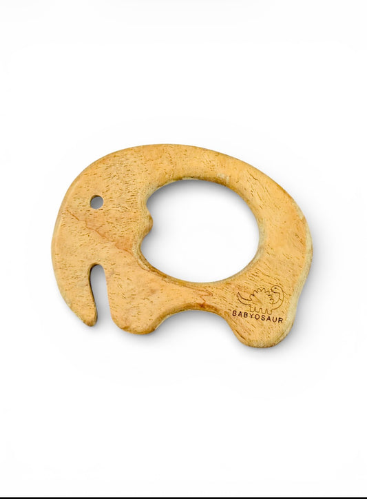 Babyosaur Neem Wood Elephant Teether for Babies (3+ Months) | Natural Antibacterial Wooden Teething Toy | Non-Toxic, BPA-Free, Eco-Friendly Infant Gum Soother | Made in India