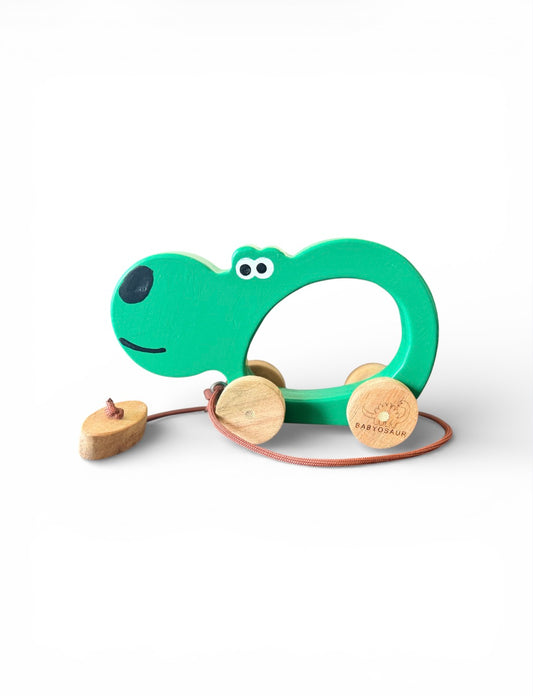 Babyosaur Wooden Pull Along Hippo for Toddlers (1+ Years) | Natural, Non-Toxic Wooden Pull Toy with Wheels & String | Montessori Walking Toy | Safe, Durable, Eco-Friendly Baby Toy | Baby Walking Toy | Made in India