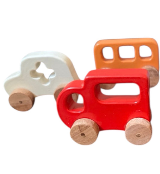 Babyosaur Wooden Toy Vehicles Set for Kids (1+ Years) | A Set of 3 Emergency Vehicles| Natural, Non-Toxic Wooden Cars & Trucks | Montessori Toy for Toddlers | Safe, Durable, Eco-Friendly Toy Vehicles | Made in India