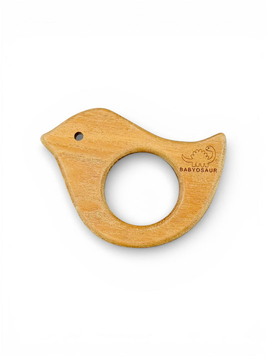 Babyosaur Neem Wood Canary Teether for Babies (3+ Months) | Natural Antibacterial Wooden Teething Toy | Non-Toxic, BPA-Free, Eco-Friendly Infant Gum Soother | Made in India