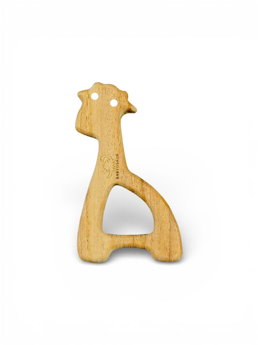 Babyosaur Neem Wood Giraffe Teether for Babies (3+ Months) | Natural Antibacterial Wooden Teething Toy | Non-Toxic, BPA-Free, Eco-Friendly Infant Gum Soother | Made in India
