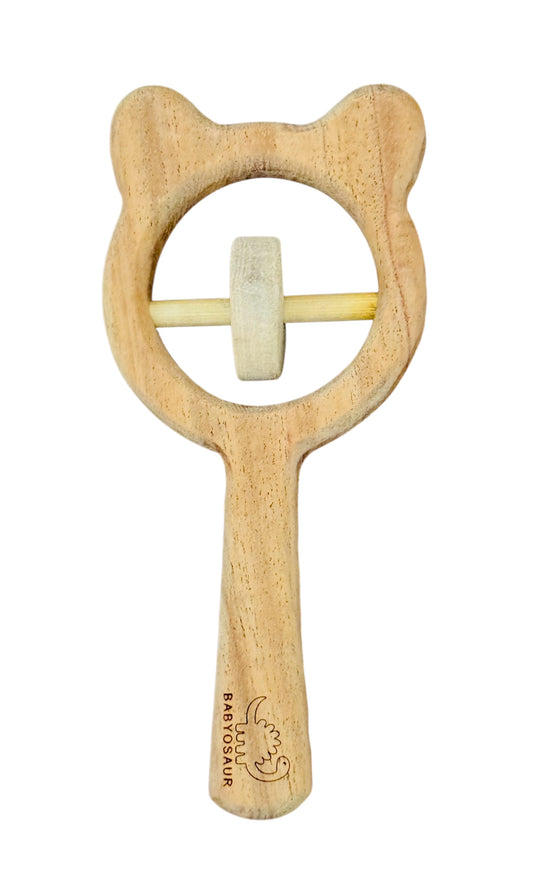 Babyosaur Neem Wood Bear Rattle for Babies (3+ Months) | Natural Teething & Rattle Toy | Antibacterial, Non-Toxic, BPA-Free Wooden Baby Toy | Safe & Eco-Friendly