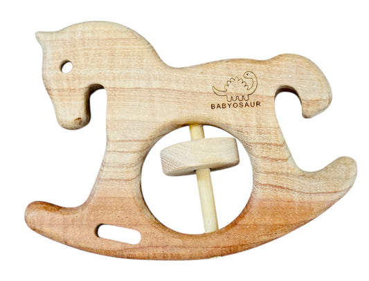 Babyosaur Neem Wood Pony Rattle for Babies (3+ Months) | Natural Teething & Rattle Toy | Antibacterial, Non-Toxic, BPA-Free Wooden Baby Toy | Safe & Eco-Friendly