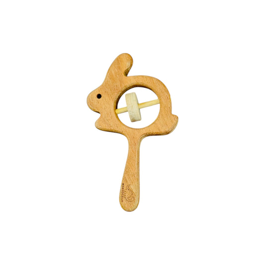 Babyosaur Neem Wood Rabbit Rattle for Babies (3+ Months) | Natural Teething & Rattle Toy | Antibacterial, Non-Toxic, BPA-Free Wooden Baby Toy | Safe & Eco-Friendly