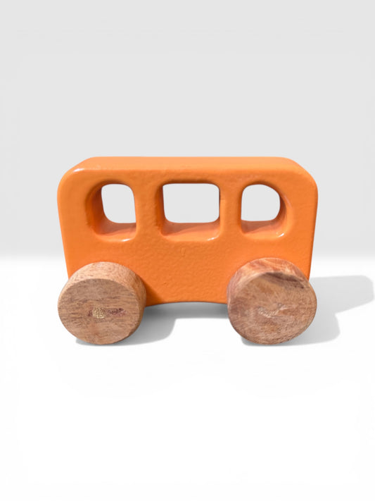 Babyosaur The Tangerine Traveller Wooden Bus for Kids (1+ Years) | Natural, Non-Toxic Wooden Car Toy | Montessori Toddler Toy | Safe, Durable, Eco-Friendly Mini Toy Car | Made in India