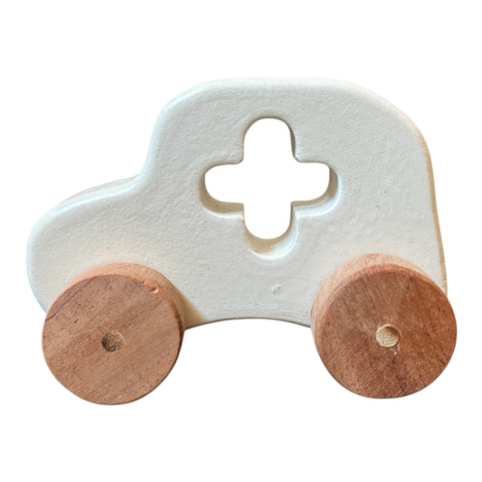Babyosaur The Snowcare Rescue Ambulance Wooden Toy for Kids (1+ Years) | Natural, Non-Toxic Wooden Car Toy | Montessori Toddler Toy | Safe, Durable, Eco-Friendly Mini Toy Car | Made in India