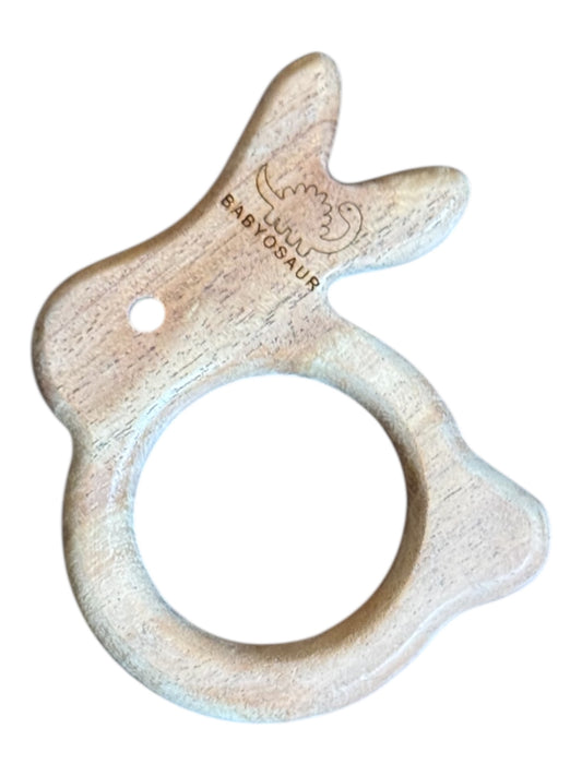 Babyosaur Neem Wood Rabbit Teether for Babies (3+ Months) | Natural Antibacterial Wooden Teething Toy | Non-Toxic, BPA-Free, Eco-Friendly Infant Gum Soother | Made in India