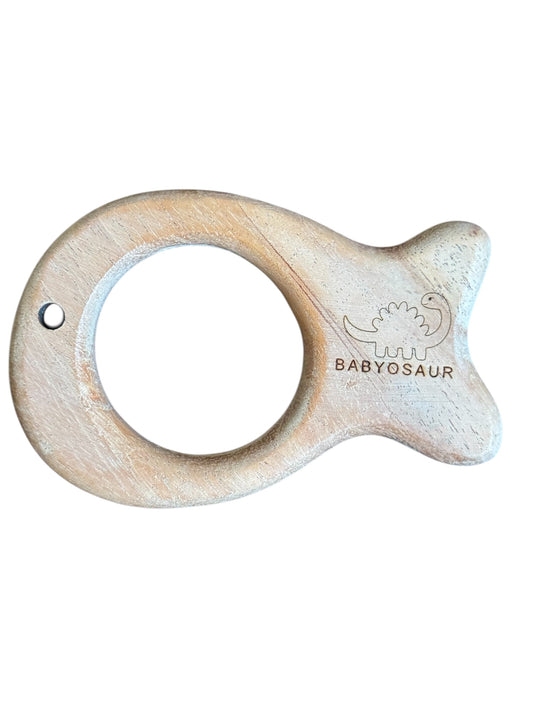 Babyosaur Neem Wood Fish Teether for Babies (3+ Months) | Natural Antibacterial Wooden Teething Toy | Non-Toxic, BPA-Free, Eco-Friendly Infant Gum Soother | Made in India