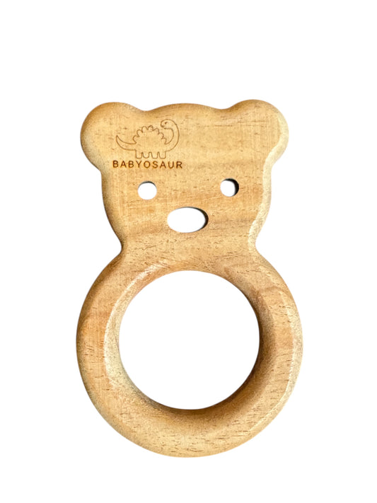 Babyosaur Neem Wood Bear Teether for Babies (3+ Months) | Natural Antibacterial Wooden Teething Toy | Non-Toxic, BPA-Free, Eco-Friendly Infant Gum Soother | Made in India