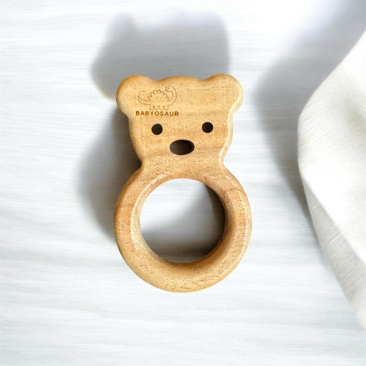 Babyosaur Neem Wood Bear Teether for Babies (3+ Months) | Natural Antibacterial Wooden Teething Toy | Non-Toxic, BPA-Free, Eco-Friendly Infant Gum Soother | Made in India